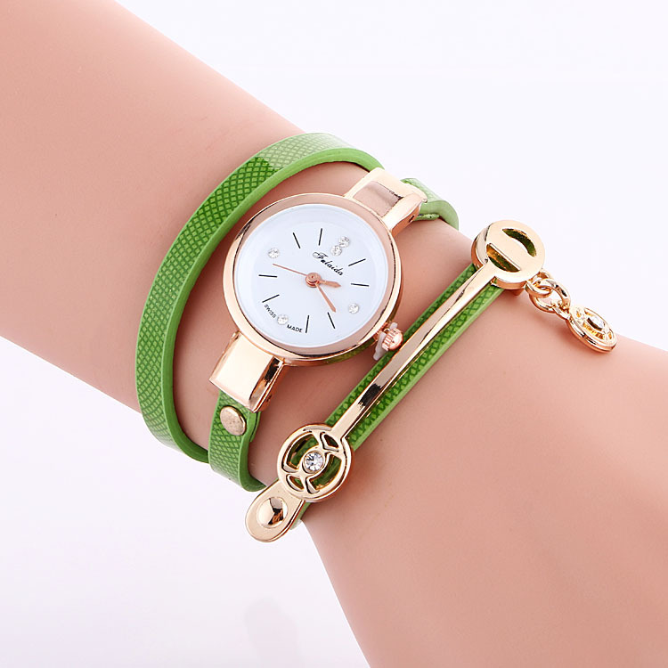 MIBO Women Leather Rhinestone Decorative Wristwatches Ladies Pendant Quartz Watches