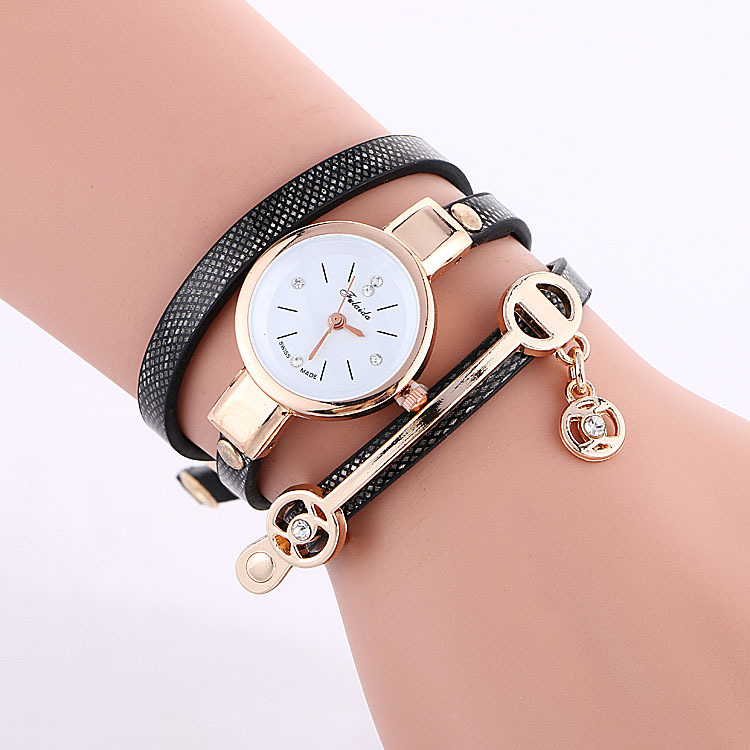 MIBO Women Leather Rhinestone Decorative Wristwatches Ladies Pendant Quartz Watches