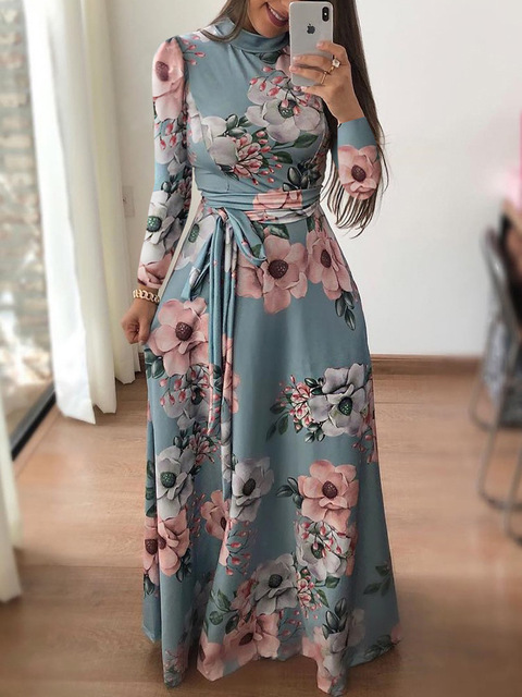 MIBO Women Fashion Floral Dress Spandex Lace Up Short Sleeve Milk Silk High Waist Large Size Dresses