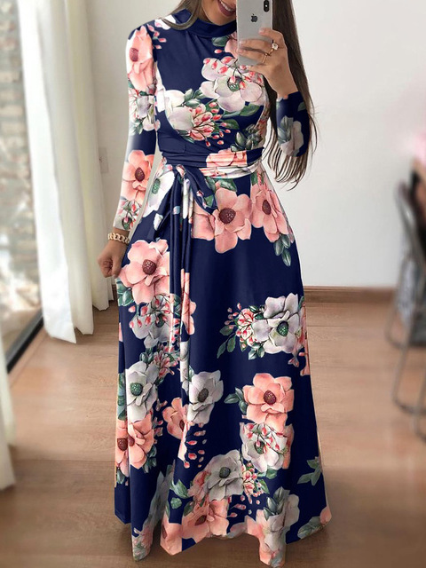 MIBO Women Fashion Floral Dress Spandex Lace Up Short Sleeve Milk Silk High Waist Large Size Dresses