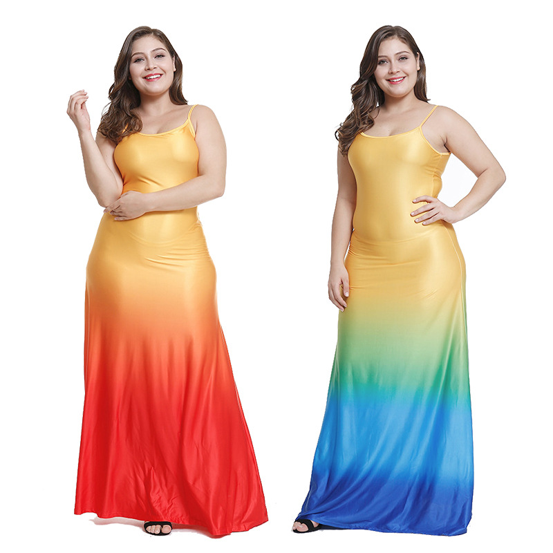 MiBo 2019 American fashion gradient Sling skirt dress women's dress spot summer size beach skirt