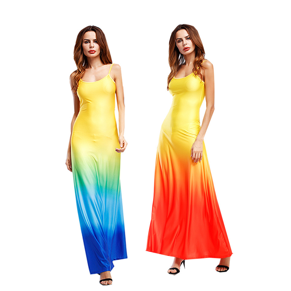 MiBo 2019 American fashion gradient Sling skirt dress women's dress spot summer size beach skirt