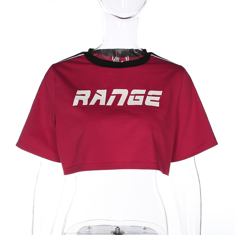 MIBO New Women's Letters Printed Short Contrast T-shirt Loose Short Sleeve Blouse Blouse