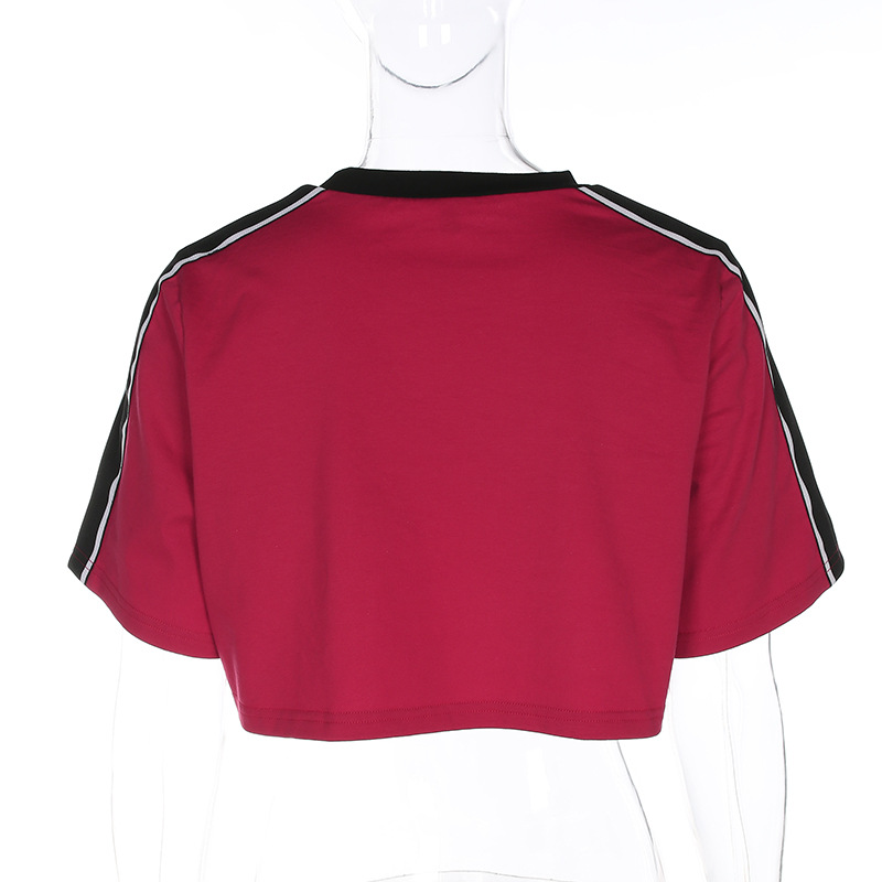 MIBO New Women's Letters Printed Short Contrast T-shirt Loose Short Sleeve Blouse Blouse