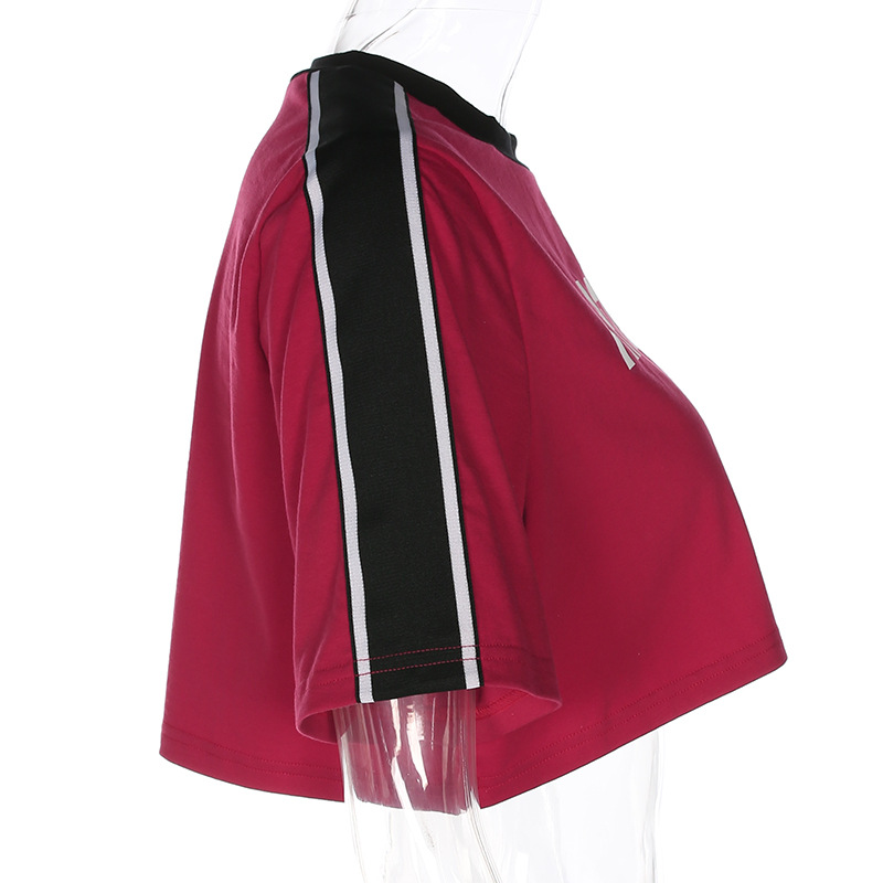 MIBO New Women's Letters Printed Short Contrast T-shirt Loose Short Sleeve Blouse Blouse