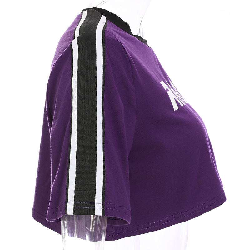 MIBO New Women's Letters Printed Short Contrast T-shirt Loose Short Sleeve Blouse Blouse