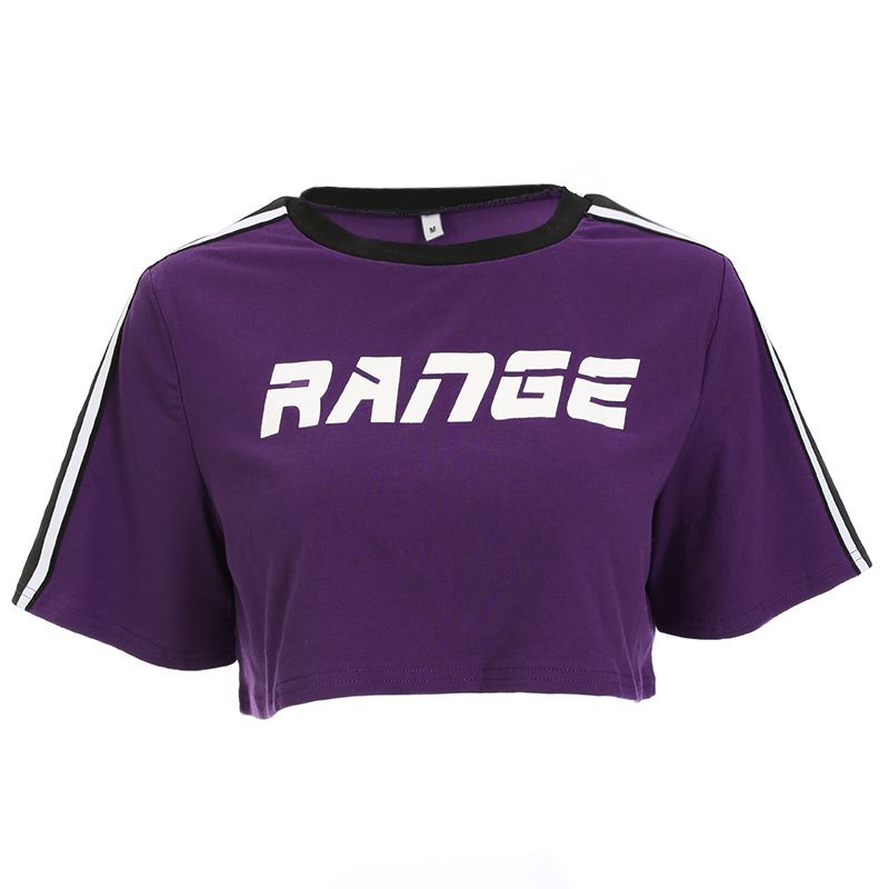 MIBO New Women's Letters Printed Short Contrast T-shirt Loose Short Sleeve Blouse Blouse