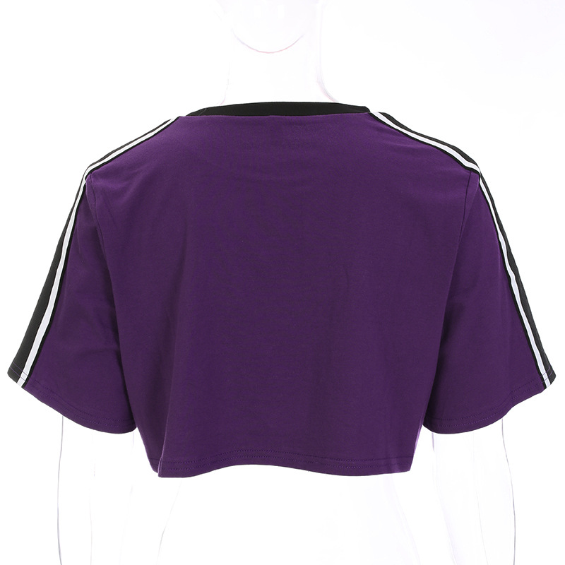 MIBO New Women's Letters Printed Short Contrast T-shirt Loose Short Sleeve Blouse Blouse