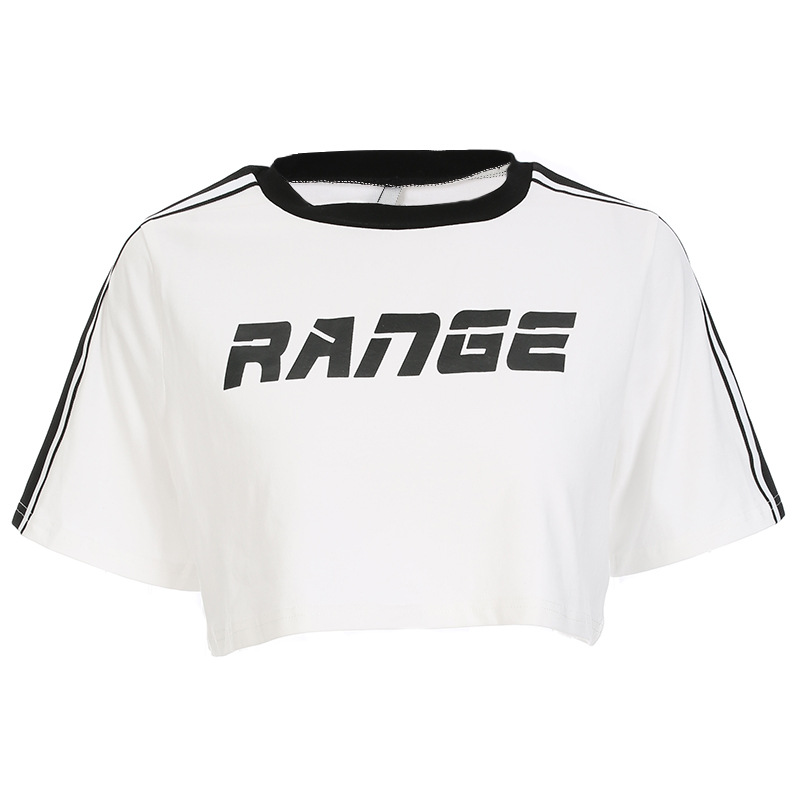 MIBO New Women's Letters Printed Short Contrast T-shirt Loose Short Sleeve Blouse Blouse