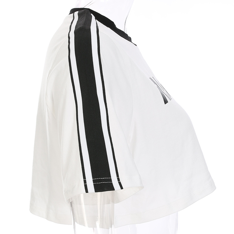 MIBO New Women's Letters Printed Short Contrast T-shirt Loose Short Sleeve Blouse Blouse