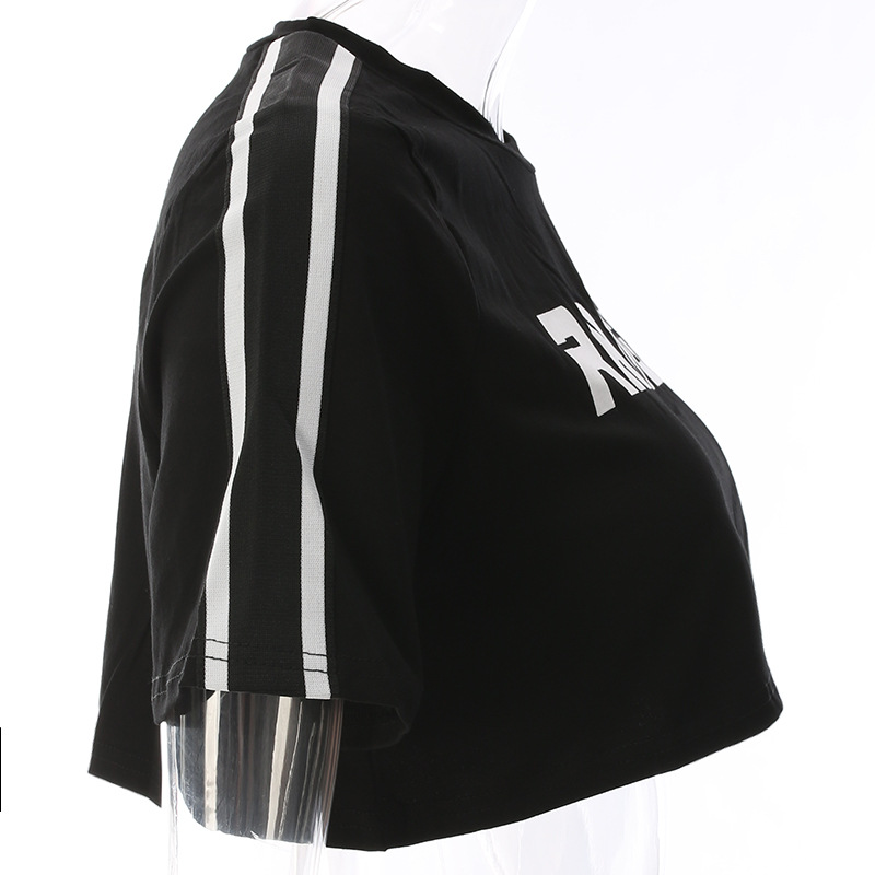 MIBO New Women's Letters Printed Short Contrast T-shirt Loose Short Sleeve Blouse Blouse