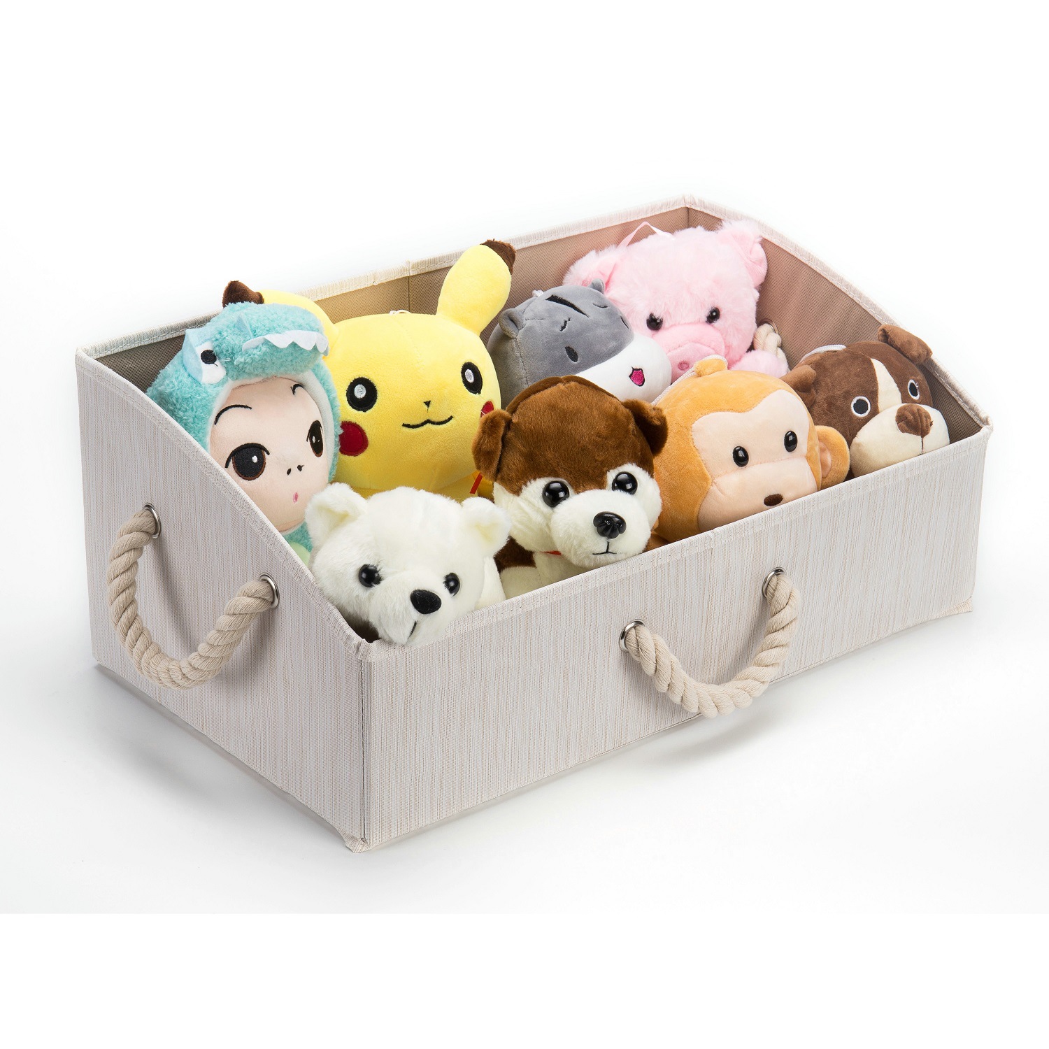 MIBO Beige Slubbed Fabric Storage Box Cotton Rope Diagonal Trapezoidal Toy Grooming Box