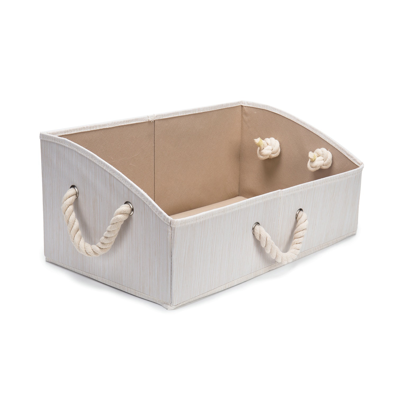 MIBO Beige Slubbed Fabric Storage Box Cotton Rope Diagonal Trapezoidal Toy Grooming Box