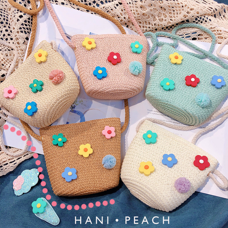 MIBO Handmade Straw Flower Bag Messenger Bag Cute Coin Purse Gift for Children