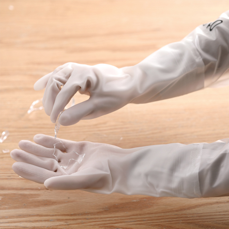 MIBO Household Cleaning Plush Translucent Rubber Gloves Car Dishwashing Gloves for Kitchen Cleaning