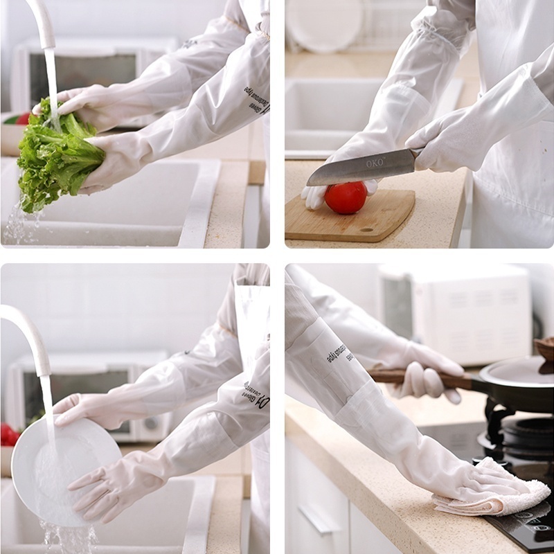 MIBO Household Cleaning Plush Translucent Rubber Gloves Car Dishwashing Gloves for Kitchen Cleaning