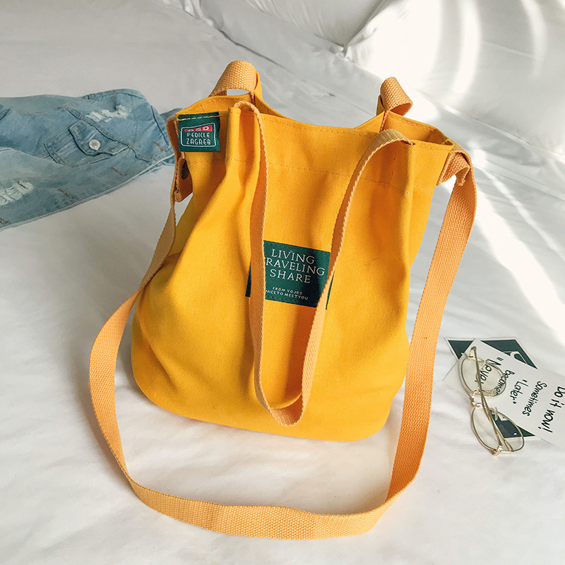 MIBO Korean Shoulder Bag Art Versatile Canvas Straddle Bag Bucket Portable Women's Bag Handbag