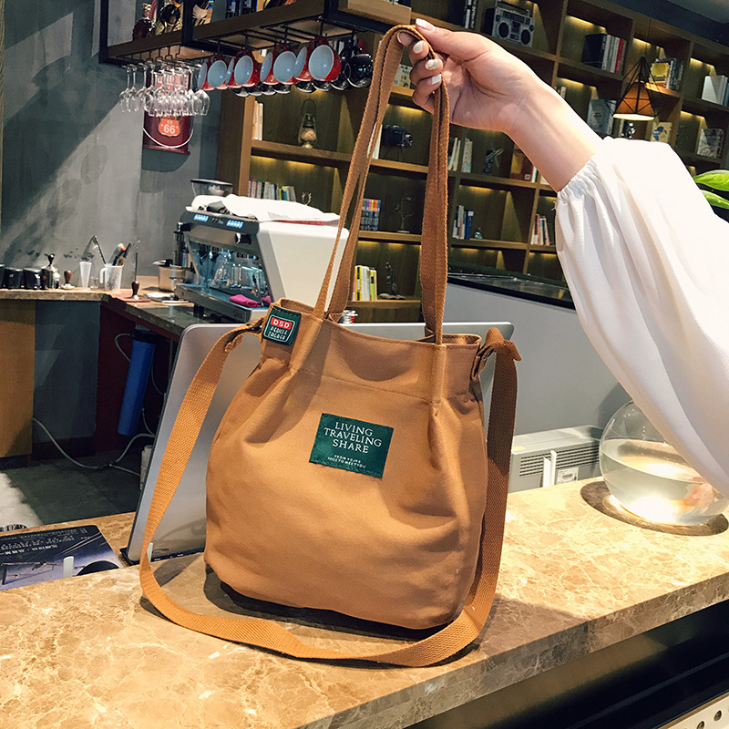 MIBO Korean Shoulder Bag Art Versatile Canvas Straddle Bag Bucket Portable Women's Bag Handbag