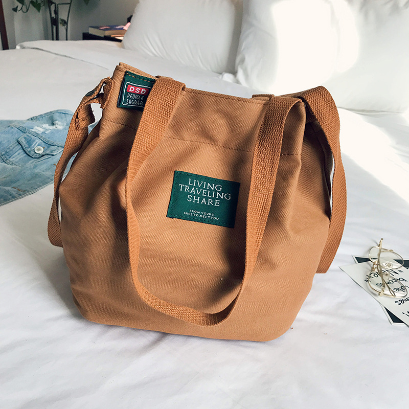 MIBO Korean Shoulder Bag Art Versatile Canvas Straddle Bag Bucket Portable Women's Bag Handbag