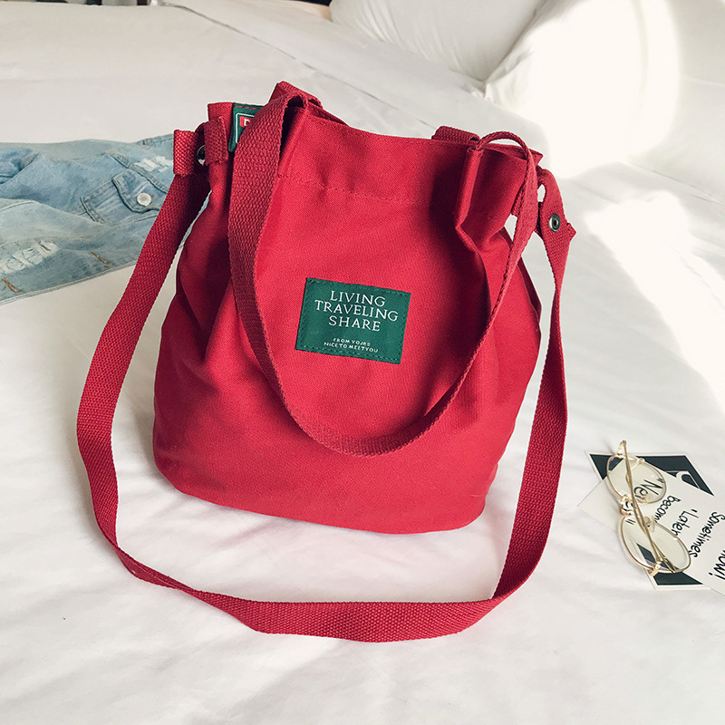 MIBO Korean Shoulder Bag Art Versatile Canvas Straddle Bag Bucket Portable Women's Bag Handbag