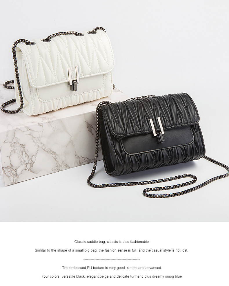 MIBO Women's Bag New Fashion Wrinkled Leather Crossbody French Style Chain Fairy Bag Lady Handbag