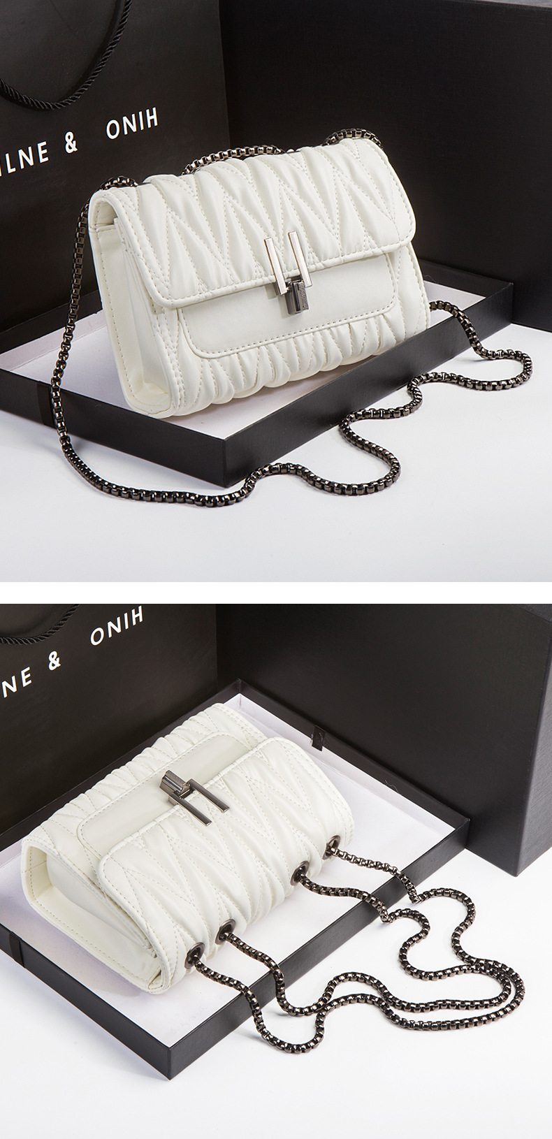 MIBO Women's Bag New Fashion Wrinkled Leather Crossbody French Style Chain Fairy Bag Lady Handbag