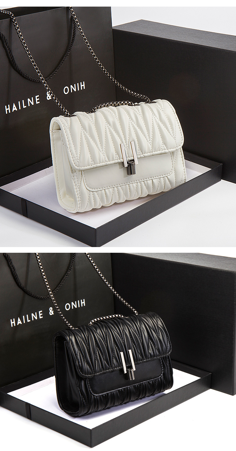 MIBO Women's Bag New Fashion Wrinkled Leather Crossbody French Style Chain Fairy Bag Lady Handbag