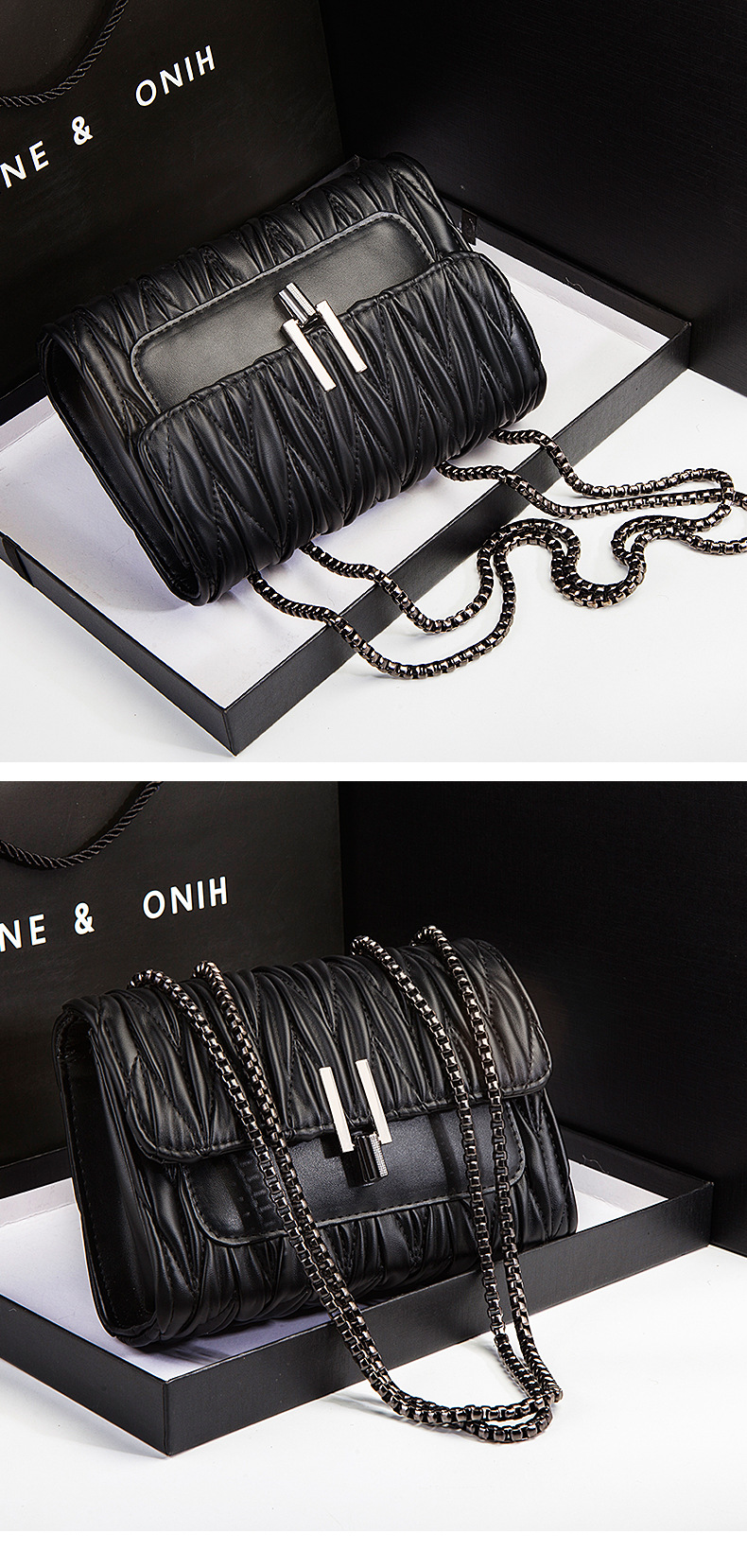 MIBO Women's Bag New Fashion Wrinkled Leather Crossbody French Style Chain Fairy Bag Lady Handbag