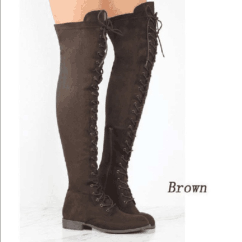 Women's large lace up Knights boots women's boots front lace up knee low heel barefoot boots