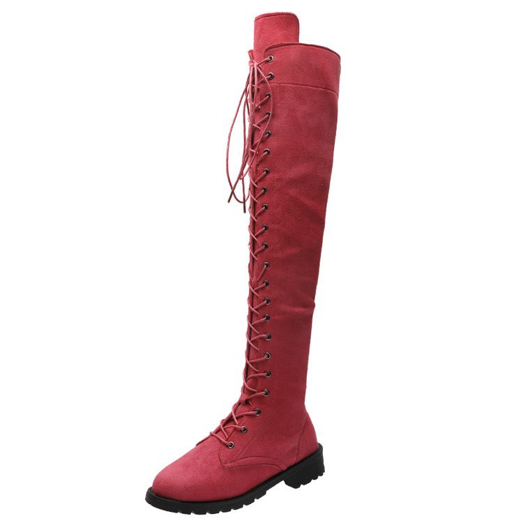 Women's large lace up Knights boots women's boots front lace up knee low heel barefoot boots