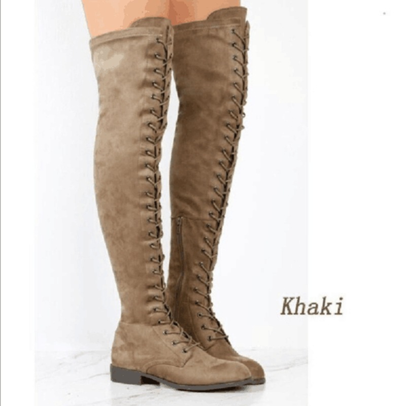 Women's large lace up Knights boots women's boots front lace up knee low heel barefoot boots