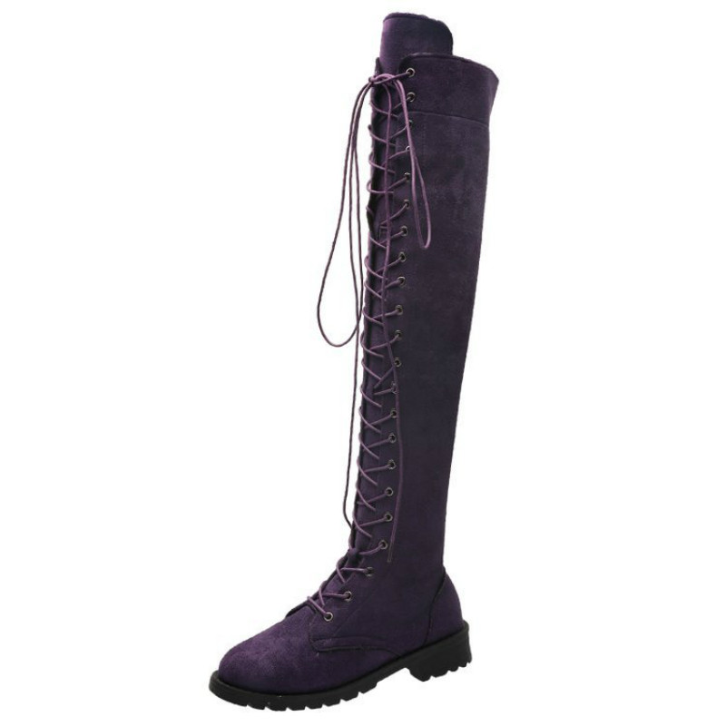 Women's large lace up Knights boots women's boots front lace up knee low heel barefoot boots