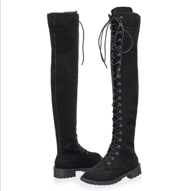 Women's large lace up Knights boots women's boots front lace up knee low heel barefoot boots