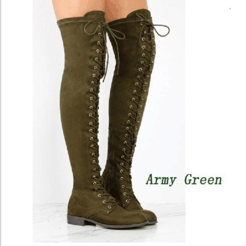 Women's large lace up Knights boots women's boots front lace up knee low heel barefoot boots
