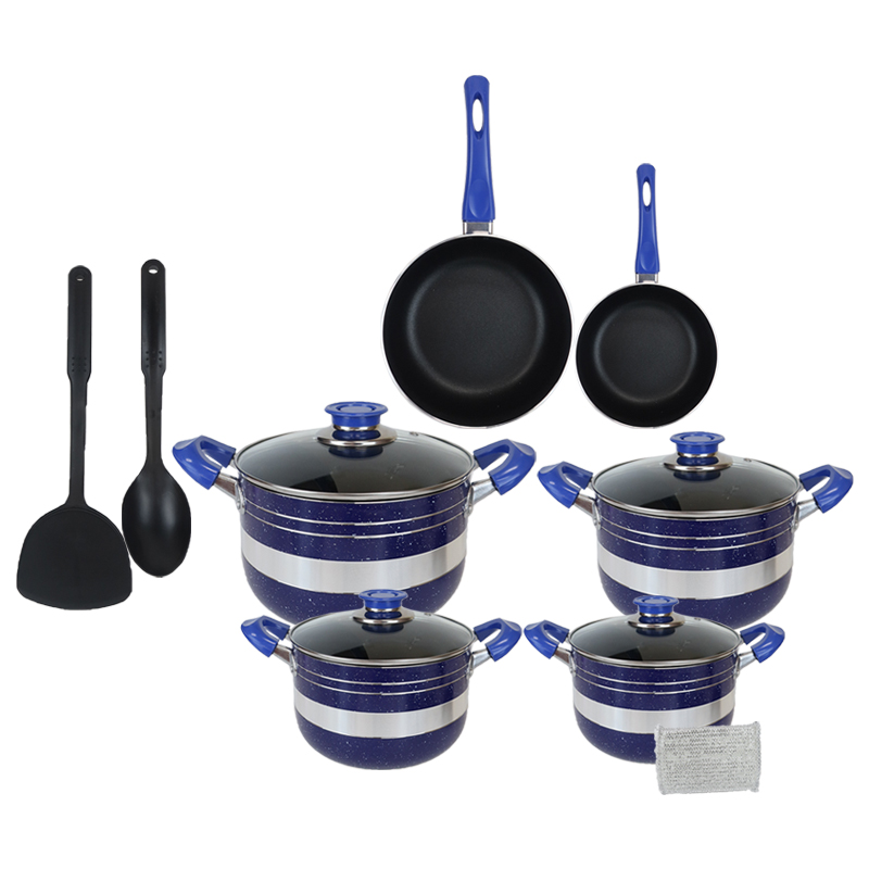 【HOT!】Sundabests 10pcs Cooking Pot ( 4pcs sauce pot with glass cover +1pcs sauce pan+1 pcs wok) Non-stick Cookware Set sufuria