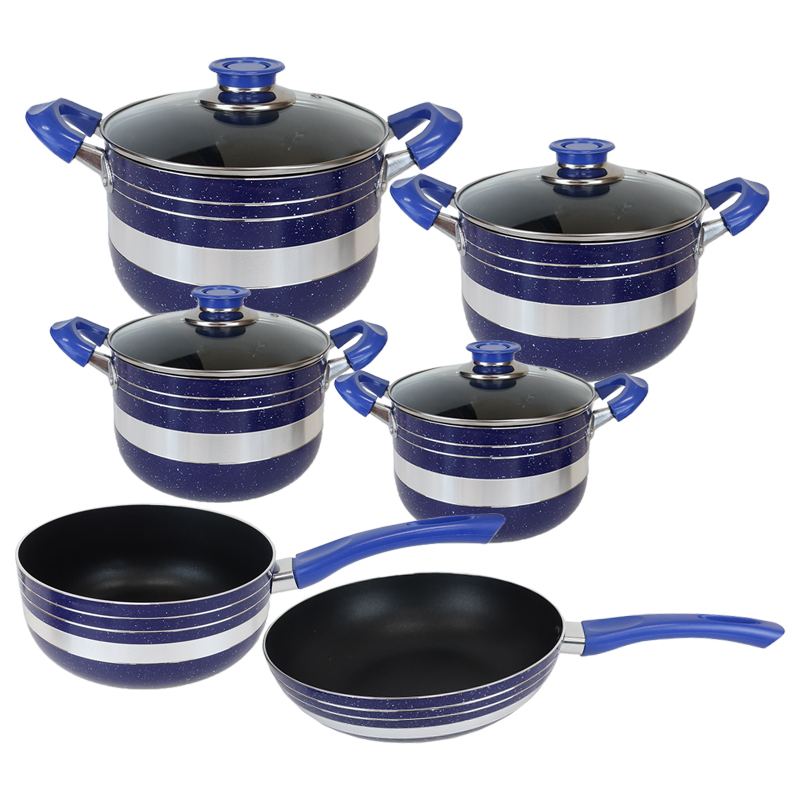 【HOT!】Sundabests 10pcs Cooking Pot ( 4pcs sauce pot with glass cover +1pcs sauce pan+1 pcs wok) Non-stick Cookware Set sufuria