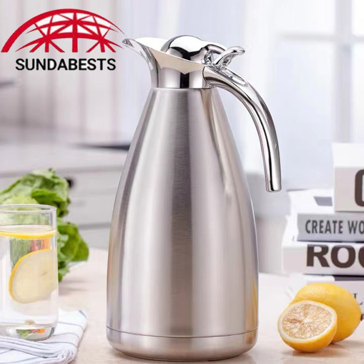 SUNDABESTS 2.0L Stainless Steel Vacuum Coffee Pot Vacuum Thermos Flask Kettle Silver 2L Double Wall Heat Retention Beverage Carafe for Home Kitchen Office Use（130020177）