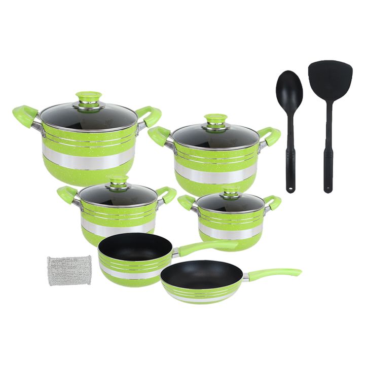 【HOT!】Sundabests 10pcs Cooking Pot ( 4pcs sauce pot with glass cover +1pcs sauce pan+1 pcs wok) Non-stick Cookware Set sufuria