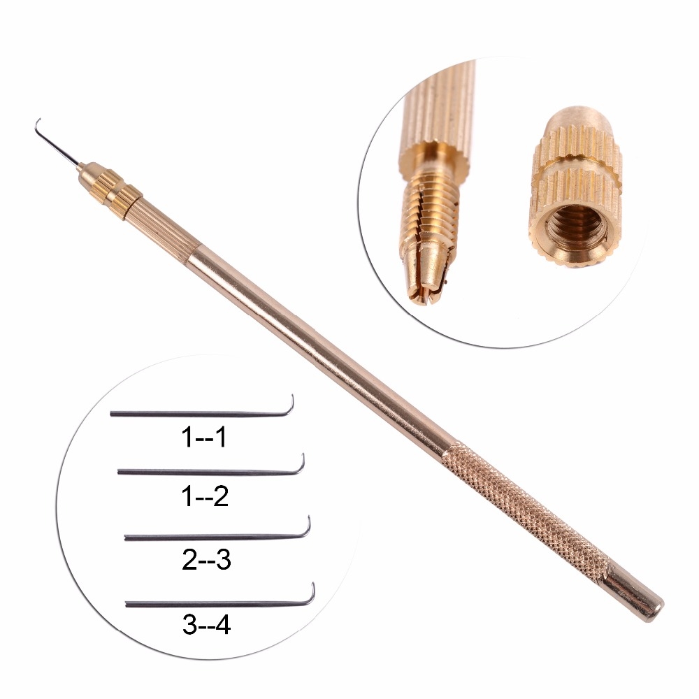 Wig Ventilating Needle Kit 1 Pcs Needle Holder 4 Pcs Ventilating Needles(1-1,1-2,2-3,3-4) for Making Lace Wig (Brass)