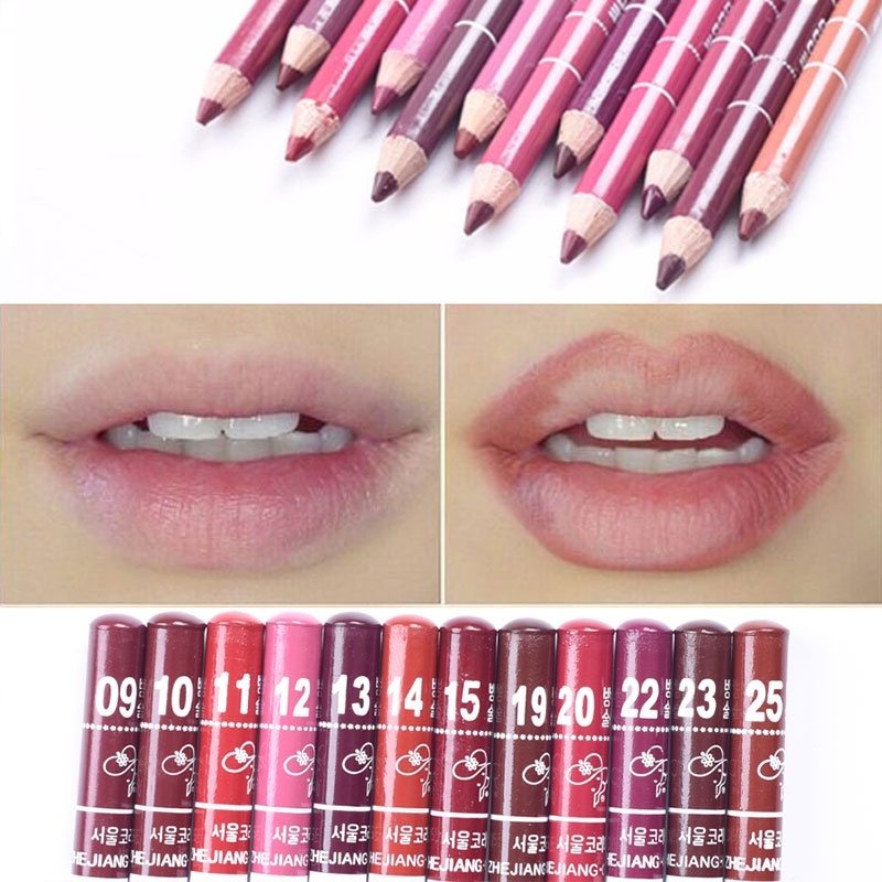 12Pcs/set Professional Makeup Lipgloss Pencil Lipstick Long Lasing Brown Velvet Matte Metallic Lips
