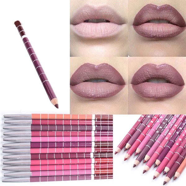 12Pcs/set Professional Makeup Lipgloss Pencil Lipstick Long Lasing Brown Velvet Matte Metallic Lips