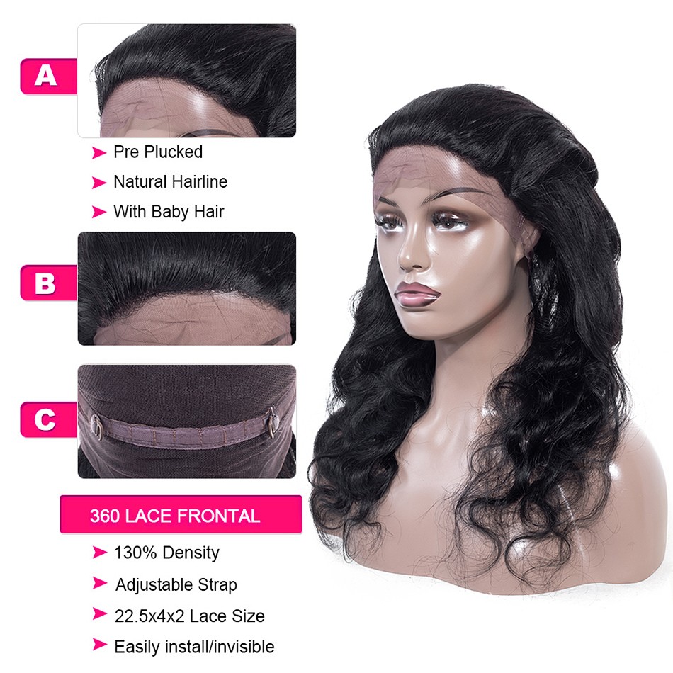 360 Lace Frontal Closure Brazilian Body Wave Frontal With Baby Hair 100% Remy Human Hair Free Part