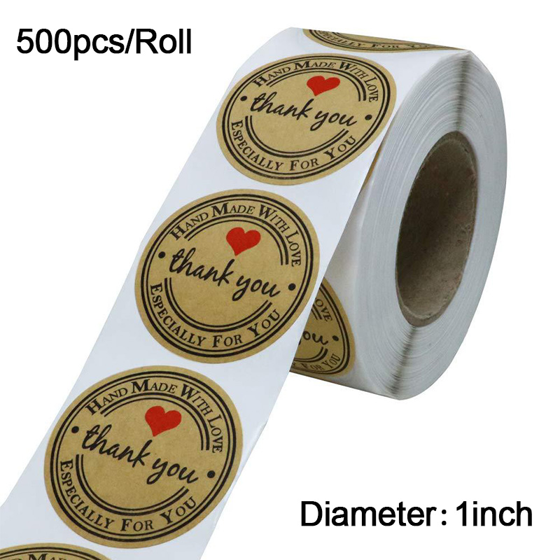 Roll 500pcs Adhesive Kraft Paper Labels Thank You Stickers for Greeting Card Envelope Seal