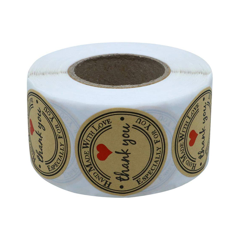 Roll 500pcs Adhesive Kraft Paper Labels Thank You Stickers for Greeting Card Envelope Seal