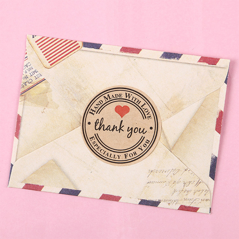 Roll 500pcs Adhesive Kraft Paper Labels Thank You Stickers for Greeting Card Envelope Seal