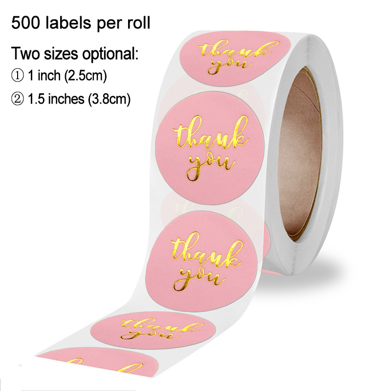 Roll Pink Thank You Labels Gold Stamping Adhesive Paper Stickers for Small Business Order Packaging