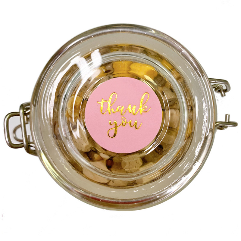 Roll Pink Thank You Labels Gold Stamping Adhesive Paper Stickers for Small Business Order Packaging