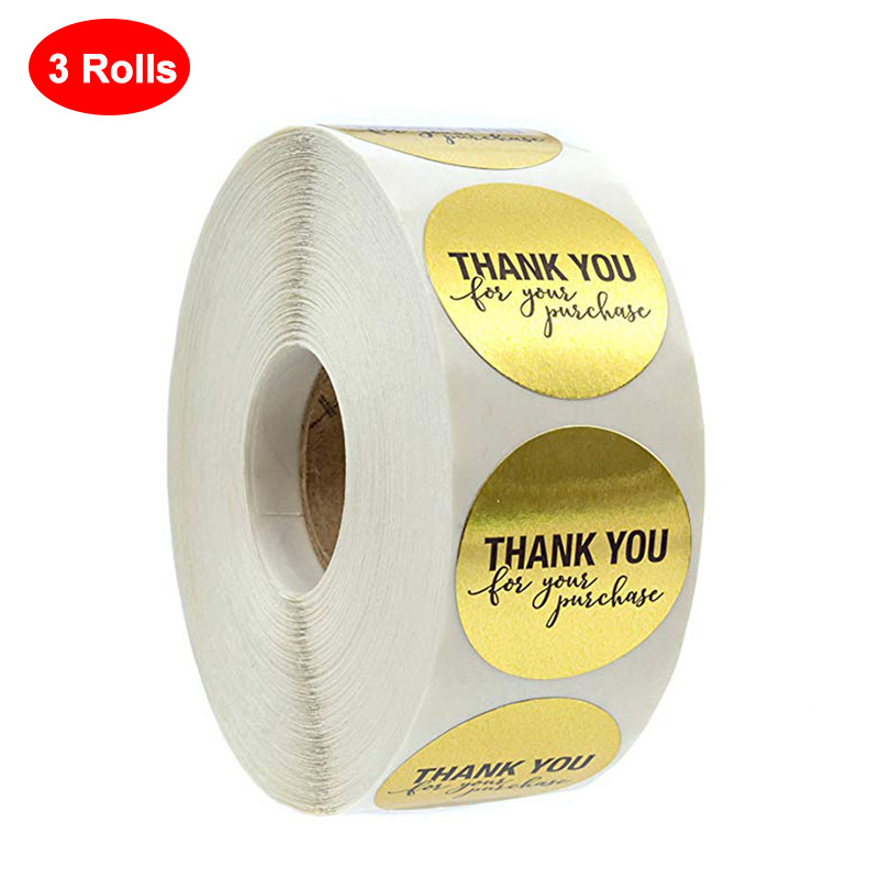 3 Rolls Thank You for Your Purchase Stickers 500pcs Per Roll Self Adhesive Round Gold Labels