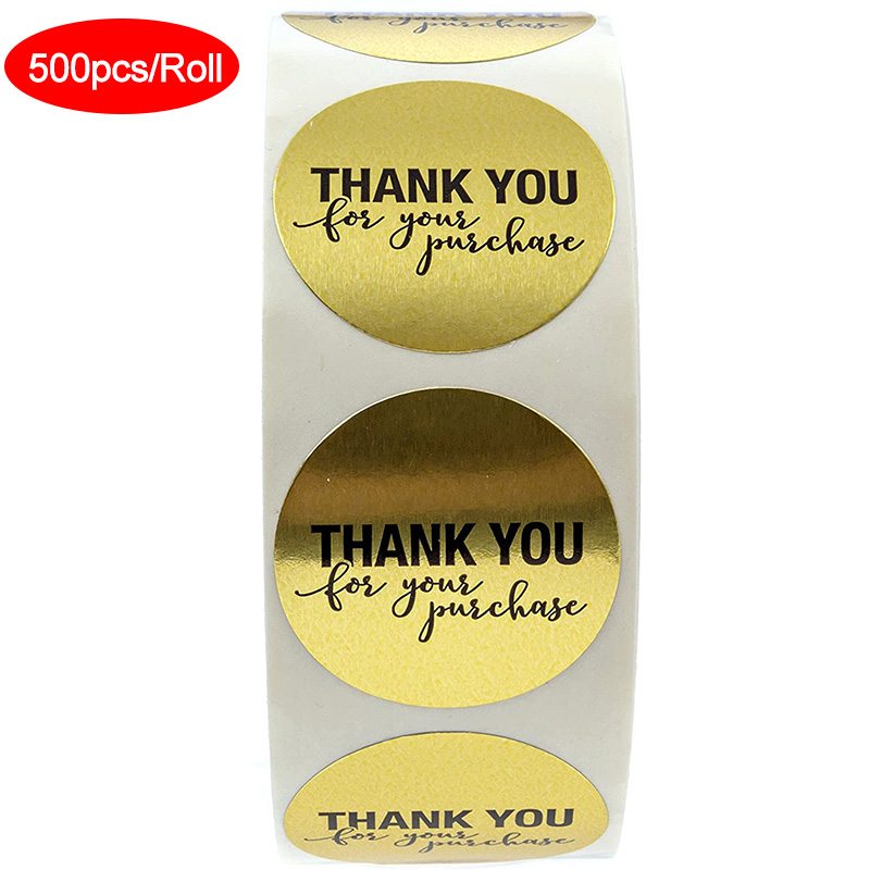 3 Rolls Thank You for Your Purchase Stickers 500pcs Per Roll Self Adhesive Round Gold Labels