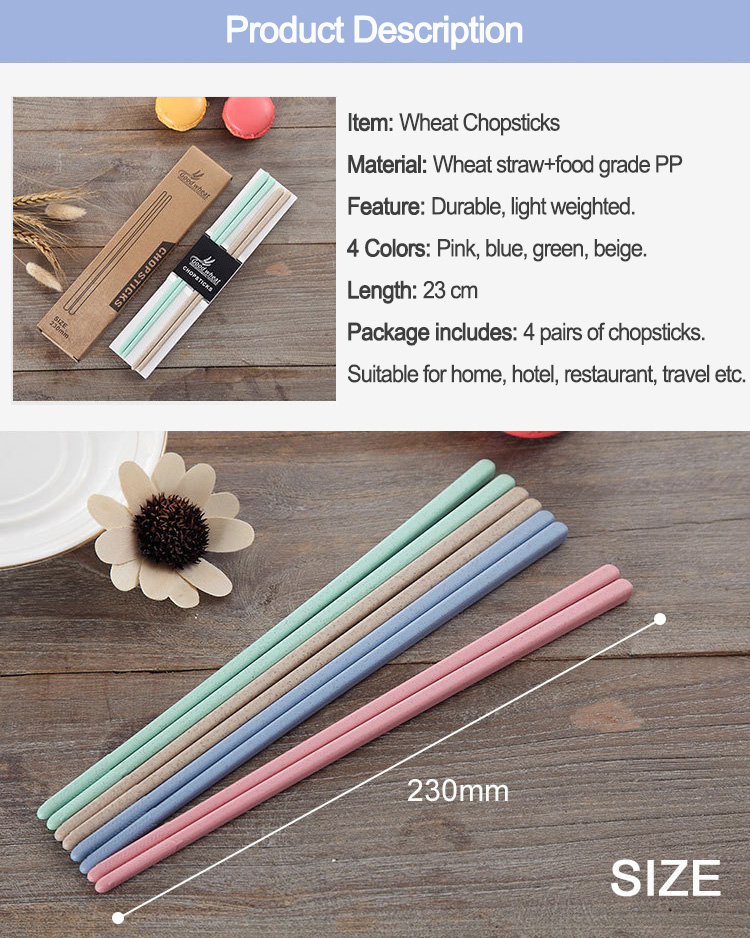 4 Pairs Mildewproof Wheat Straw Chopsticks for for Household Kitchen Restaurant Travel Picnic